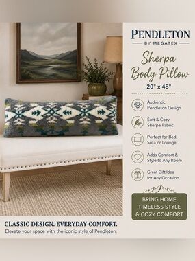 Pendleton Sherpa Body Pillow 20x48 Avra Valley Gray Teal Plush Costco